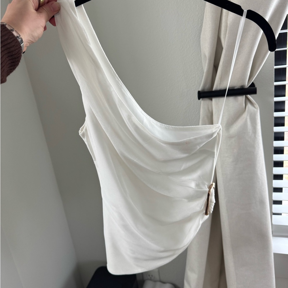 Princess Polly One Shoulder Asymmetric White Macchiatto Top